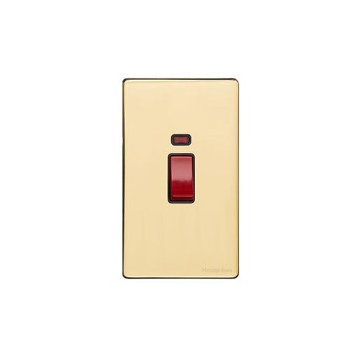Vintage Range Polished Brass Switches & Sockets, X01 - 45A DP Cooker Switch with Neon (tall plate) by Heritage Brass By M-Marcus