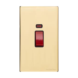 Vintage Range Polished Brass Switches & Sockets, X01 - 45A DP Cooker Switch with Neon (tall plate) by Heritage Brass By M-Marcus