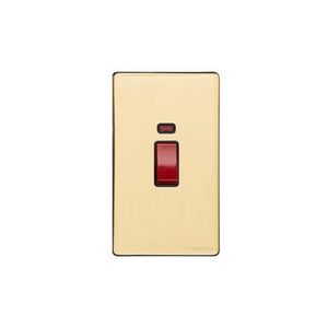 Vintage Range Unlacquered Polished Brass Switches & Sockets, XUL - 45A DP Cooker Switch with Neon (tall plate) by Heritage Brass By M-Marcus