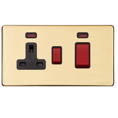 Windsor Range Polished Brass Switches & Sockets, WN1 - 45A Cooker Unit + 13A Socket by Heritage Brass By M-Marcus
