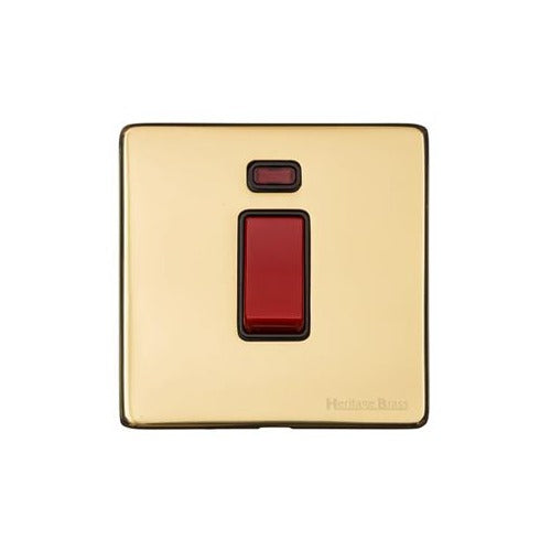 Vintage Range Polished Brass Switches & Sockets, X01 - 45A DP Cooker Switch with Neon (single plate) by Heritage Brass By M-Marcus