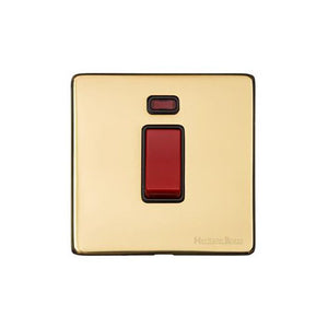 Vintage Range Polished Brass Switches & Sockets, X01 - 45A DP Cooker Switch with Neon (single plate) by Heritage Brass By M-Marcus