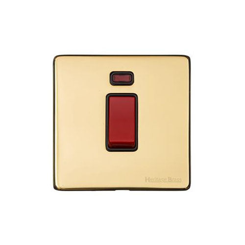Vintage Range Polished Brass Switches & Sockets, X01 - 45A DP Cooker Switch with Neon (single plate) by Heritage Brass By M-Marcus