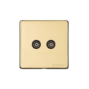 Vintage Range Unlacquered Polished Brass Switches & Sockets, XUL - TV/FM Diplexed Socket by Heritage Brass By M-Marcus