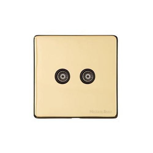 Vintage Range Unlacquered Polished Brass Switches & Sockets, XUL - TV/FM Diplexed Socket by Heritage Brass By M-Marcus