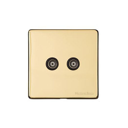Windsor Range Polished Brass Switches & Sockets, WN1 - TV/FM Diplexed Socket by Heritage Brass By M-Marcus