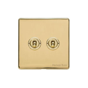 Vintage Range Unlacquered Polished Brass Switches & Sockets, XUL - 2 Gang Toggle Switch by Heritage Brass By M-Marcus
