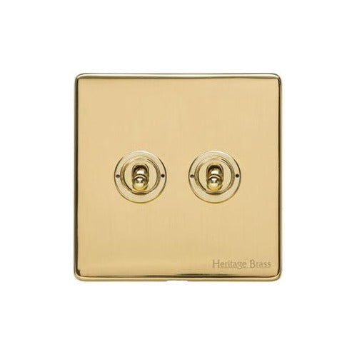 Vintage Range Unlacquered Polished Brass Switches & Sockets, XUL - 2 Gang Toggle Switch by Heritage Brass By M-Marcus