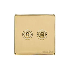 Vintage Range Unlacquered Polished Brass Switches & Sockets, XUL - 2 Gang Toggle Switch by Heritage Brass By M-Marcus