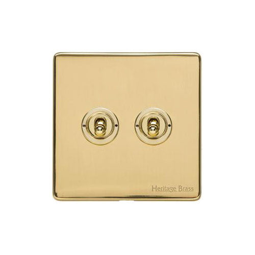 Vintage Range Unlacquered Polished Brass Switches & Sockets, XUL - 2 Gang Toggle Switch by Heritage Brass By M-Marcus