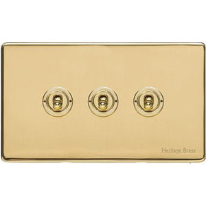 Vintage Range Polished Brass Switches & Sockets, X01 - 3 Gang Toggle Switch by Heritage Brass By M-Marcus