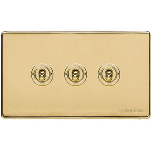 Windsor Range Polished Brass Switches & Sockets, WN1 - 3 Gang Toggle Switch by Heritage Brass By M-Marcus