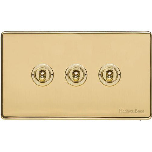 Windsor Range Polished Brass Switches & Sockets, WN1 - 3 Gang Toggle Switch by Heritage Brass By M-Marcus