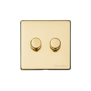 Vintage Range Unlacquered Polished Brass Switches & Sockets, XUL - 2 Gang Dimmer 400 watts (Compatible with halogen/ incandescent bulbs) by Heritage Brass By M-Marcus