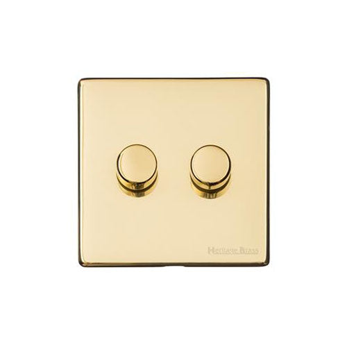 Vintage Range Unlacquered Polished Brass Switches & Sockets, XUL - 2 Gang Dimmer 400 watts (Compatible with halogen/ incandescent bulbs) by Heritage Brass By M-Marcus