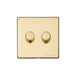 Vintage Range Unlacquered Polished Brass Switches & Sockets, XUL - 2 Gang Dimmer 400 watts (Compatible with halogen/ incandescent bulbs) by Heritage Brass By M-Marcus