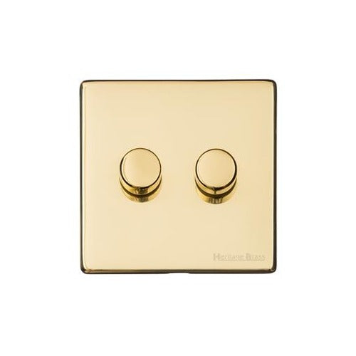 Vintage Range Unlacquered Polished Brass Switches & Sockets, XUL - 2 Gang Dimmer 400 watts (Compatible with halogen/ incandescent bulbs) by Heritage Brass By M-Marcus