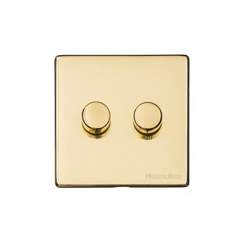 Windsor Range Polished Brass Switches & Sockets, WN1 - 2 Gang TED Dimmer (Compatible with LED Lamps) by Heritage Brass By M-Marcus