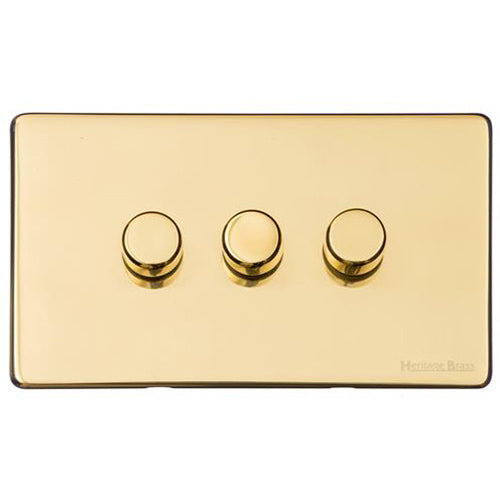 Vintage Range Unlacquered Polished Brass Switches & Sockets, XUL - 3 Gang Dimmer 250 watts (Compatible with halogen/ incandescent bulbs) by Heritage Brass By M-Marcus