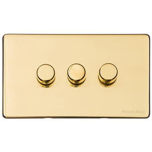 Vintage Range Polished Brass Switches & Sockets, X01 - 3 Gang Dimmer 400 watts (Compatible with halogen/ incandescent bulbs) by Heritage Brass By M-Marcus