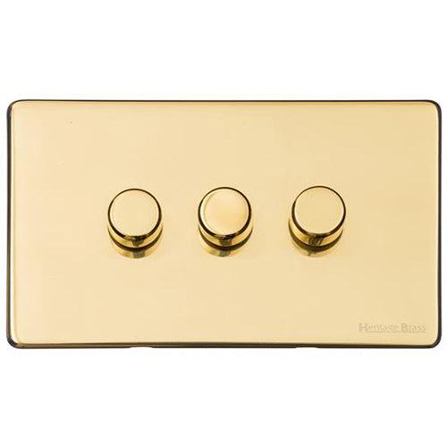 Vintage Range Polished Brass Switches & Sockets, X01 - 3 Gang Dimmer 400 watts (Compatible with halogen/ incandescent bulbs) by Heritage Brass By M-Marcus