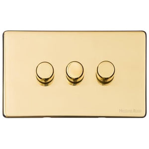 Vintage Range Unlacquered Polished Brass Switches & Sockets, XUL - 3 Gang Dimmer 400 watts (Compatible with halogen/ incandescent bulbs) by Heritage Brass By M-Marcus