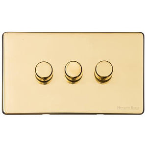 Vintage Range Polished Brass Switches & Sockets, X01 - 3 Gang TED Dimmer (Compatible with LED Lamps) by Heritage Brass By M-Marcus