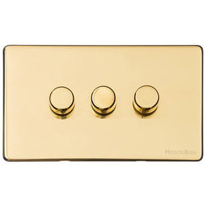Windsor Range Polished Brass Switches & Sockets, WN1 - 3 Gang TED Dimmer (Compatible with LED Lamps) by Heritage Brass By M-Marcus