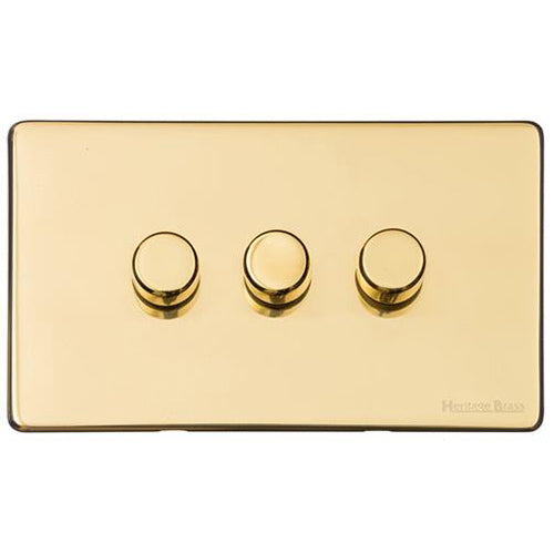 Windsor Range Polished Brass Switches & Sockets, WN1 - 3 Gang TED Dimmer (Compatible with LED Lamps) by Heritage Brass By M-Marcus