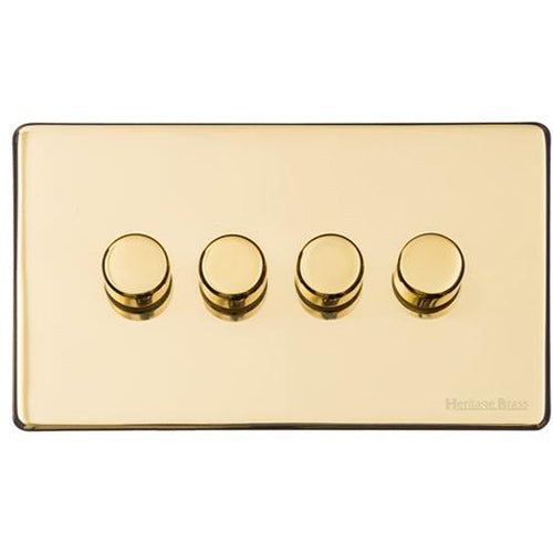 Vintage Range Polished Brass Switches & Sockets, X01 - 4 Gang Dimmer 250 watts (Compatible with halogen/ incandescent bulbs) by Heritage Brass By M-Marcus
