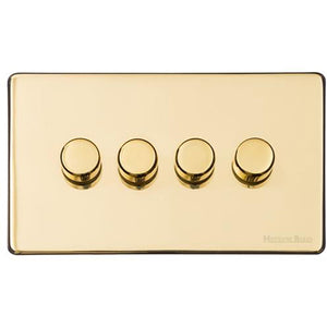 Vintage Range Polished Brass Switches & Sockets, X01 - 4 Gang TED Dimmer (Compatible with LED Lamps) by Heritage Brass By M-Marcus
