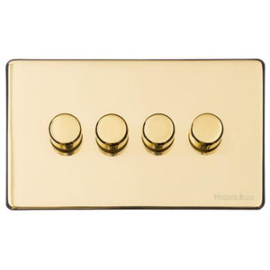 Vintage Range Polished Brass Switches & Sockets, X01 - 4 Gang Dimmer 400 watts(Compatible with halogen/ incandescent bulbs) by Heritage Brass By M-Marcus