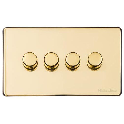Vintage Range Polished Brass Switches & Sockets, X01 - 4 Gang Dimmer 400 watts(Compatible with halogen/ incandescent bulbs) by Heritage Brass By M-Marcus