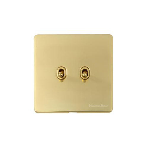 Windsor Range Polished Brass Switches & Sockets, WN1 - 2 Gang Stockholm Toggle by Heritage Brass By M-Marcus