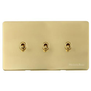 Vintage Range Polished Brass Switches & Sockets, X01 - 3 Gang Stockholm Toggle by Heritage Brass By M-Marcus