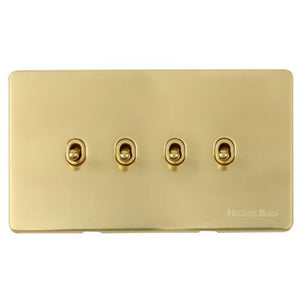 Vintage Range Polished Brass Switches & Sockets, X01 - 4 Gang Stockholm Toggle by Heritage Brass By M-Marcus
