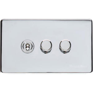 Vintage Range Polished Chrome Switches & Sockets, X02 - 3G Mixed Toggle Dimmer Switch 1xToggle 2xTED by Heritage Brass By M-Marcus