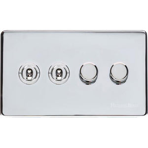 Vintage Range Polished Chrome Switches & Sockets, X02 - 4G Mixed Toggle Dimmer Switch 2xToggle 2xTED by Heritage Brass By M-Marcus