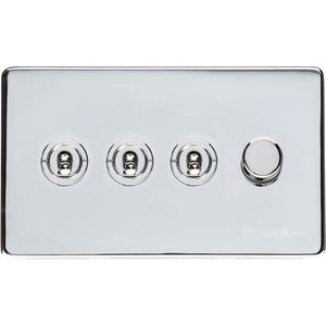 Vintage Range Polished Chrome Switches & Sockets, X02 - 4G Mixed Toggle Dimmer Switch 3xToggle 1xTED by Heritage Brass By M-Marcus