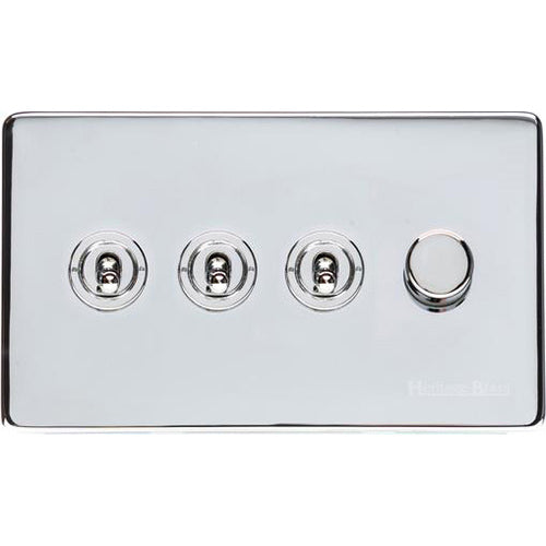 Vintage Range Polished Chrome Switches & Sockets, X02 - 4G Mixed Toggle Dimmer Switch 3xToggle 1xTED by Heritage Brass By M-Marcus