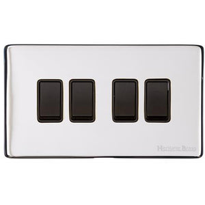 Vintage Range Polished Chrome Switches & Sockets, X02 - 4 Gang Rocker Switch by Heritage Brass By M-Marcus