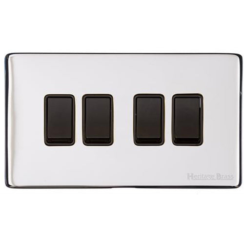 Vintage Range Polished Chrome Switches & Sockets, X02 - 4 Gang Rocker Switch by Heritage Brass By M-Marcus