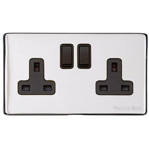 Vintage Range Polished Chrome Switches & Sockets, X02 - Double Socket (13 Amp) by Heritage Brass By M-Marcus