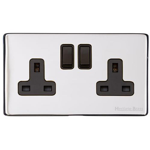 Vintage Range Polished Chrome Switches & Sockets, X02 - Double Socket (13 Amp) by Heritage Brass By M-Marcus