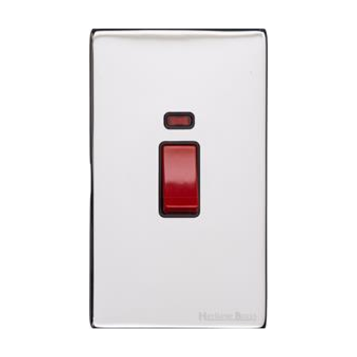 Vintage Range Polished Chrome Switches & Sockets, X02 - 45A DP Cooker Switch with Neon (tall plate) by Heritage Brass By M-Marcus