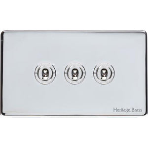 Vintage Range Polished Chrome Switches & Sockets, X02 - 3 Gang Toggle Switch by Heritage Brass By M-Marcus