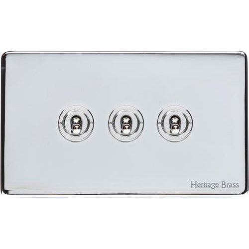 Vintage Range Polished Chrome Switches & Sockets, X02 - 3 Gang Toggle Switch by Heritage Brass By M-Marcus