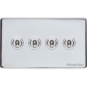 Vintage Range Polished Chrome Switches & Sockets, X02 - 4 Gang Toggle Switch by Heritage Brass By M-Marcus