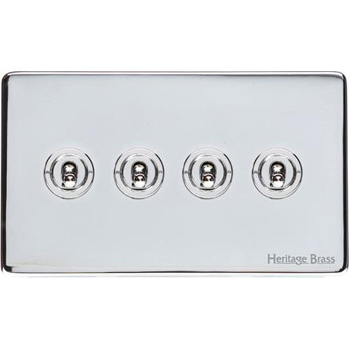 Vintage Range Polished Chrome Switches & Sockets, X02 - 4 Gang Toggle Switch by Heritage Brass By M-Marcus