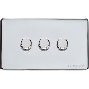 Vintage Range Polished Chrome Switches & Sockets, X02 - 3 Gang Dimmer 400 watts (Compatible with halogen/ incandescent bulbs) by Heritage Brass By M-Marcus
